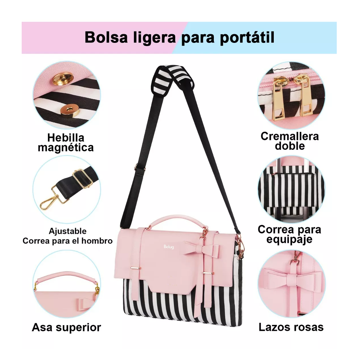 Foto 3 pulgar | Maletín Crossbody Belug Rosa Para Laptop De 15.6''