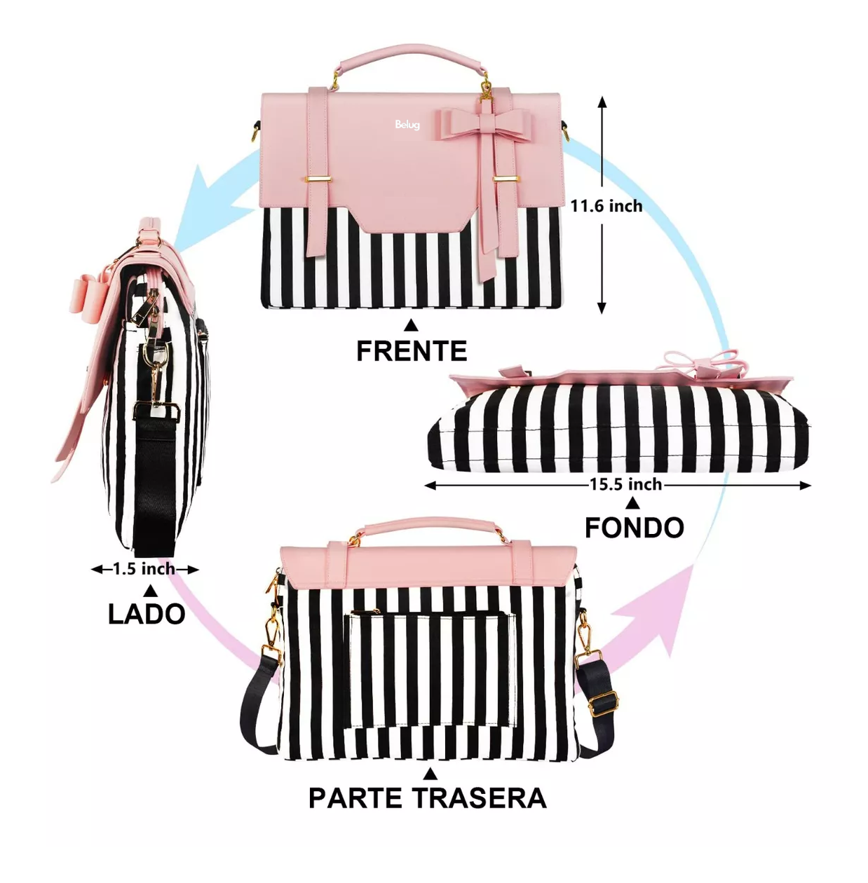 Foto 4 pulgar | Maletín Crossbody Belug Rosa Para Laptop De 15.6''