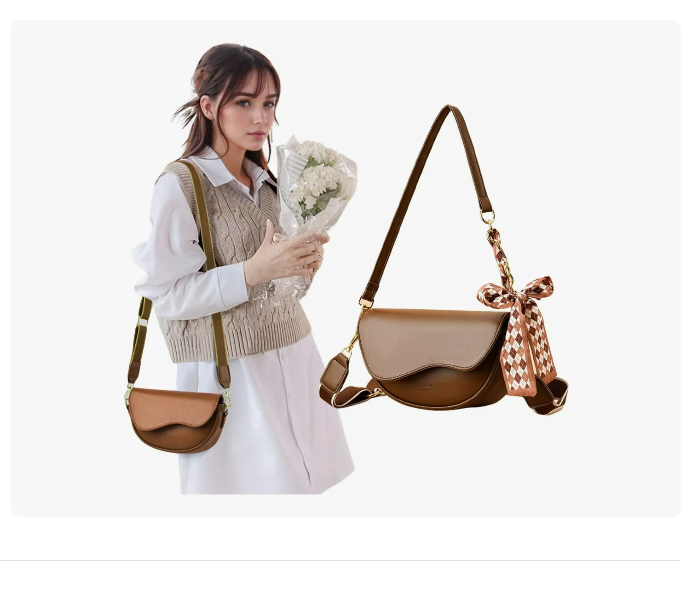 Foto 1 | Bolsa De Sillín Crossbody Bandolera Moda Vintage Para Dama Marrón Xtellar