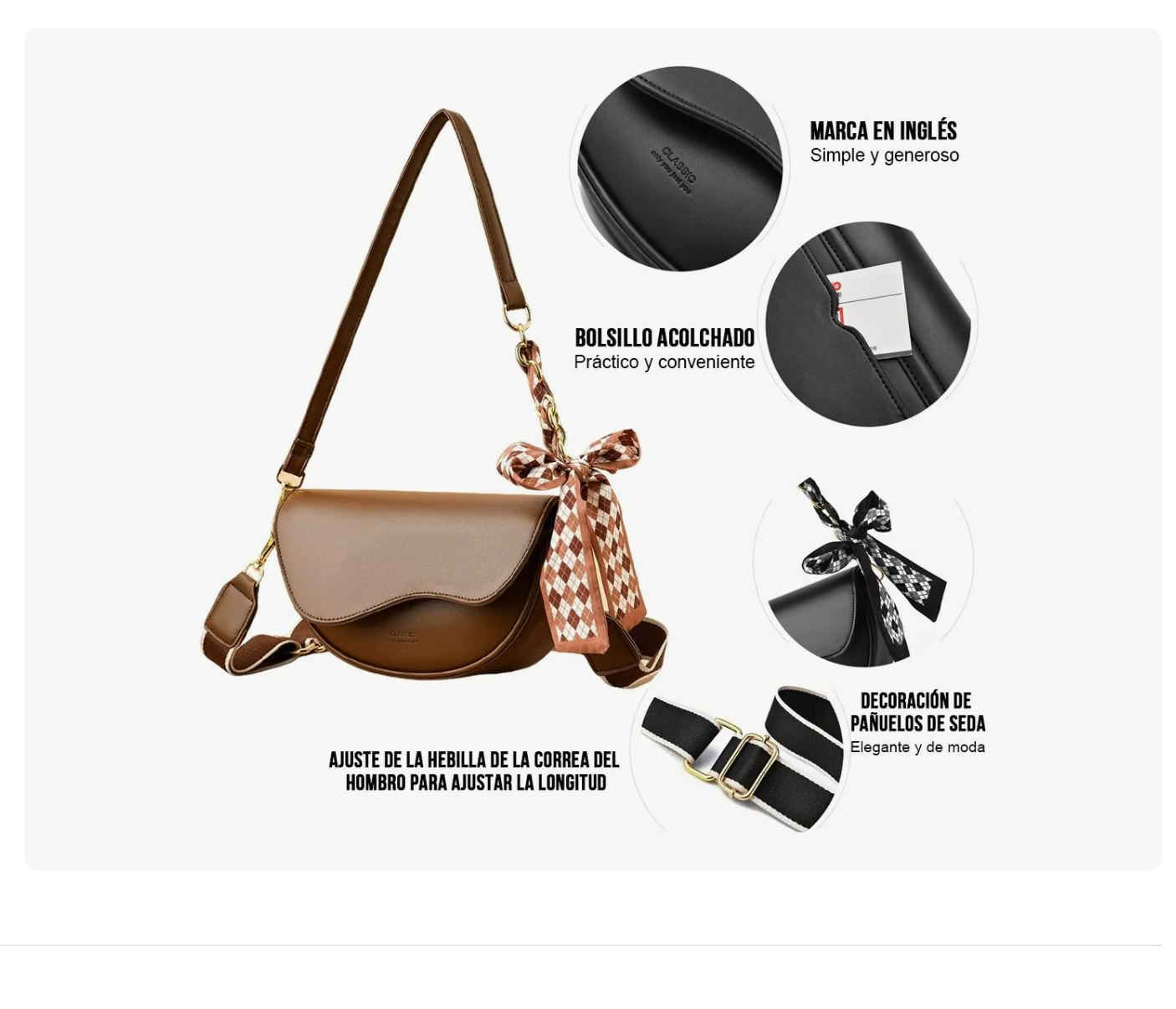 Foto 2 | Bolsa De Sillín Crossbody Bandolera Moda Vintage Para Dama Marrón Xtellar