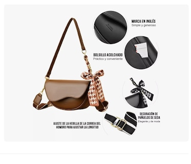 Foto 2 | Bolsa De Sillín Crossbody Bandolera Moda Vintage Para Dama Marrón Xtellar