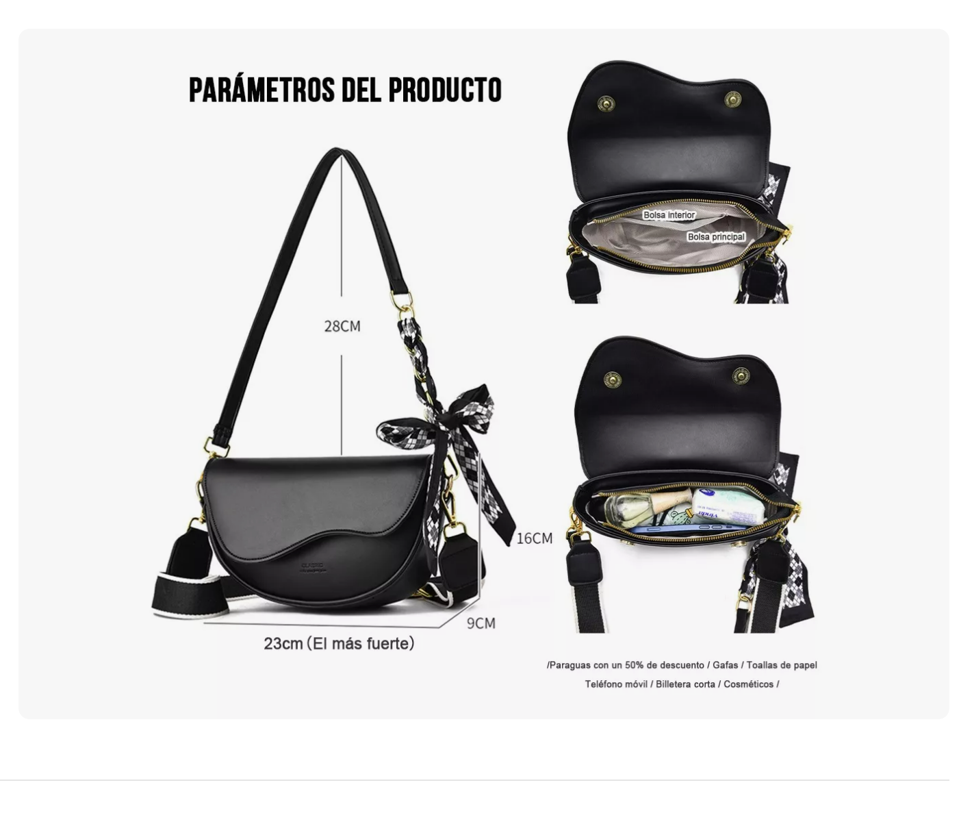 Foto 4 pulgar | Bolsa De Sillín Crossbody Bandolera Moda Vintage Para Dama Negro Xtellar