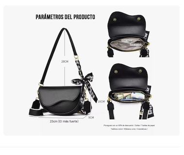 Foto 3 | Bolsa De Sillín Crossbody Bandolera Moda Vintage Para Dama Negro Xtellar