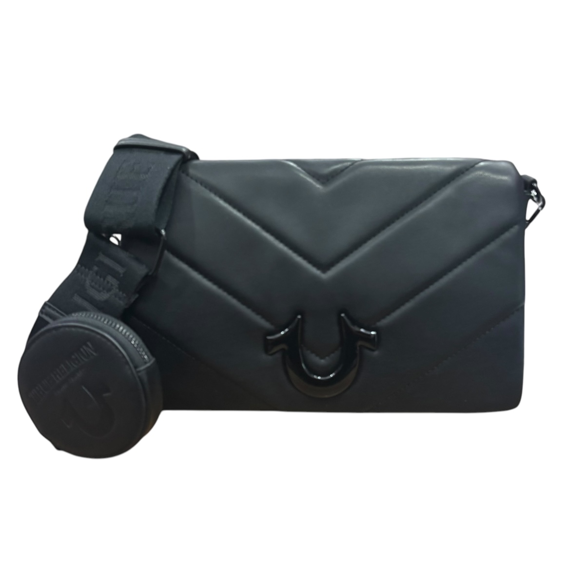 Foto 3 pulgar | Bolsa Shoulder True Religion De Piel Color Negra Con Logo Centrado