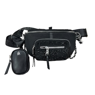 Foto 1 | Bolsa Tipo Canguerea Negra Para Mujer Steve Madden, Elaborado Con Textiles Y Brillantes Decorativos