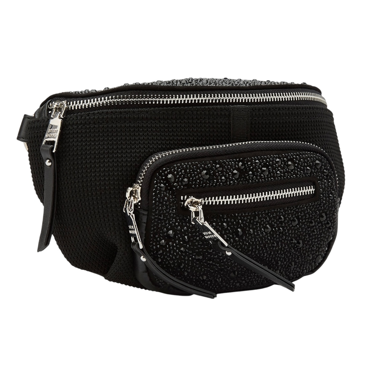 Foto 3 pulgar | Bolsa Tipo Canguerea Negra Para Mujer Steve Madden, Elaborado Con Textiles Y Brillantes Decorativos