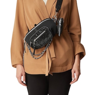 Foto 3 | Bolsa Tipo Canguerea Negra Para Mujer Steve Madden, Elaborado Con Textiles Y Brillantes Decorativos