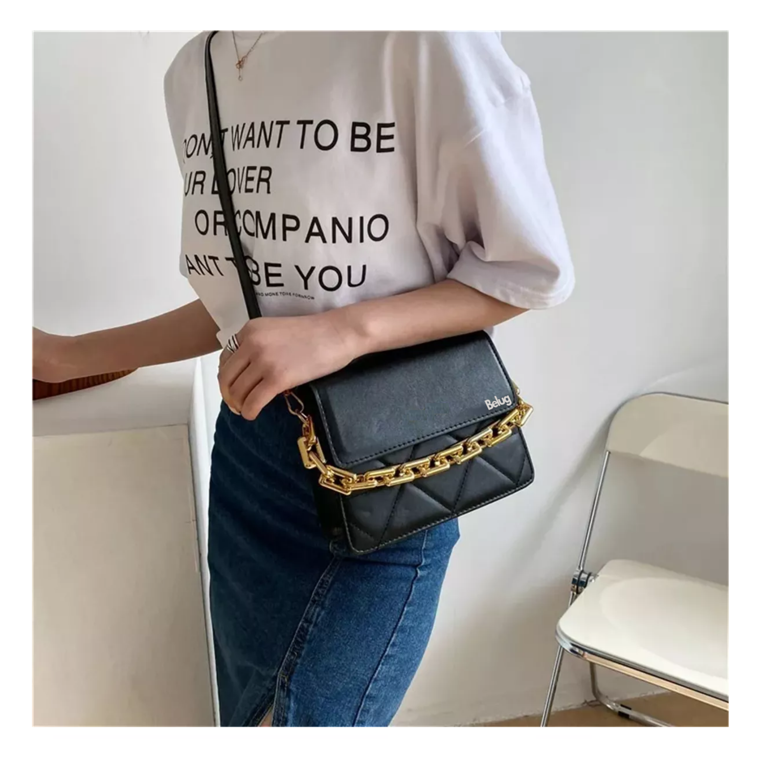 Foto 2 | Bolso De Un Hombro Con Cadena De Metal Belug Negro