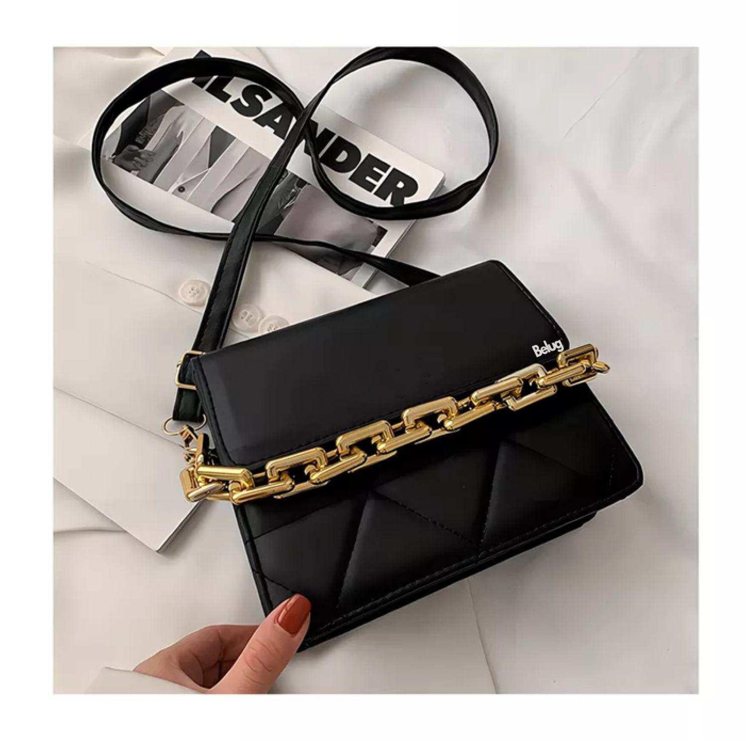 Foto 3 | Bolso De Un Hombro Con Cadena De Metal Belug Negro