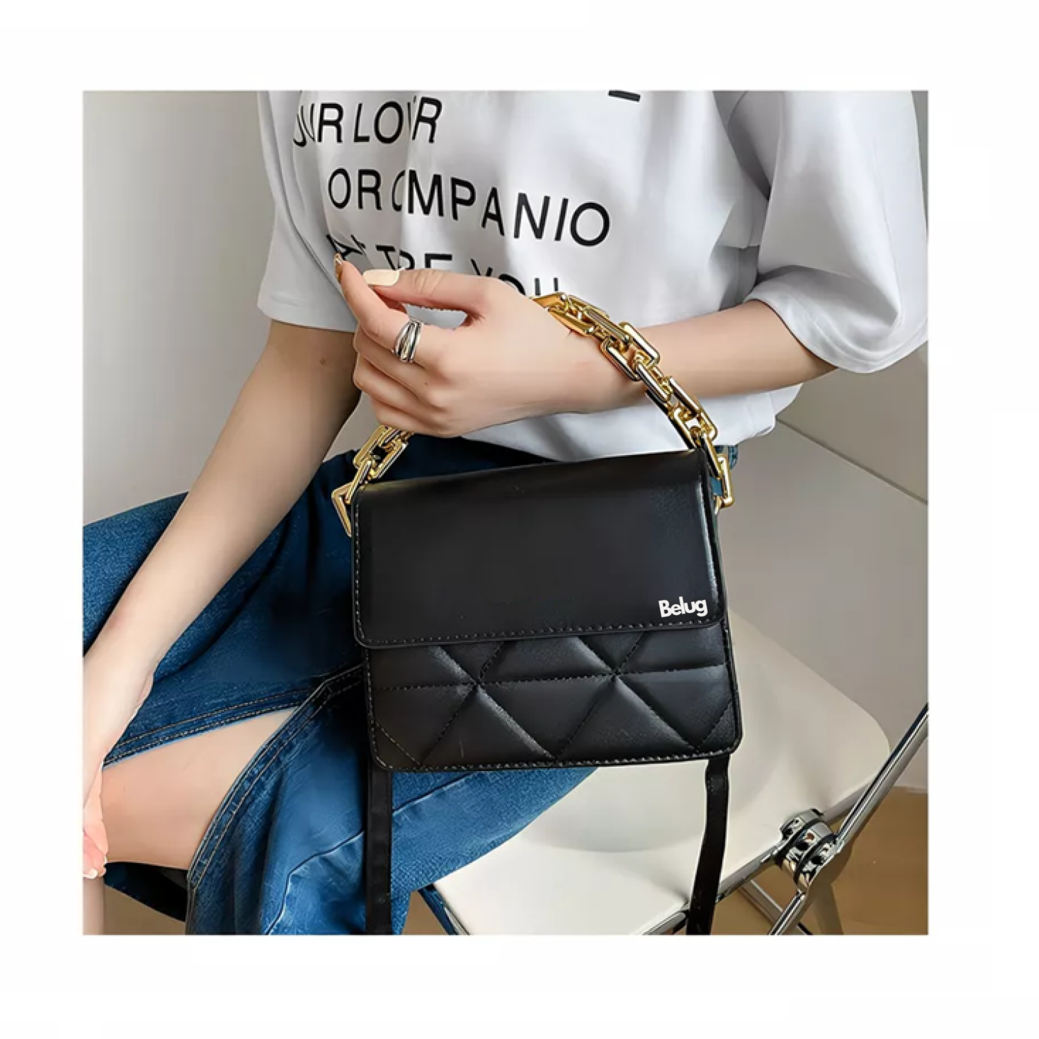 Foto 5 | Bolso De Un Hombro Con Cadena De Metal Belug Negro