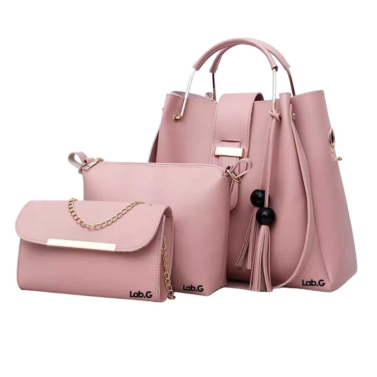 Foto 2 pulgar | Set 3 Bolsas Mujer Lab.g Moda Dama Crossbody Cosmetiquera Correa Rosa