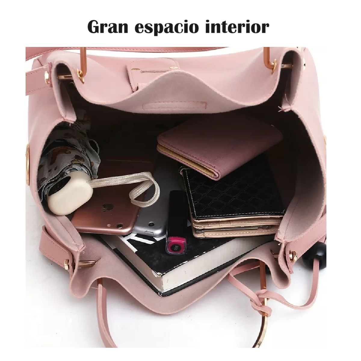 Foto 4 pulgar | Set 3 Bolsas Mujer Lab.g Moda Dama Crossbody Cosmetiquera Correa Rosa
