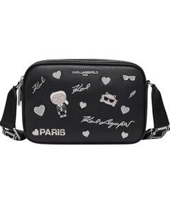 Foto 1 | Bolsa Crossbody Negra Con Logos Metálicos Y Letras Bordados