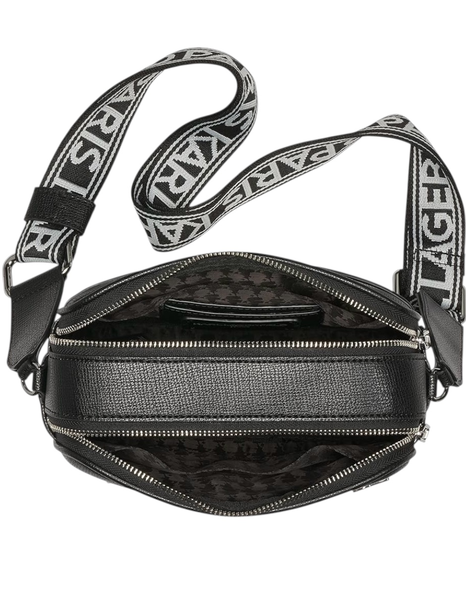 Foto 3 | Bolsa Crossbody Negra Con Logos Metálicos Y Letras Bordados