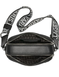 Foto 3 | Bolsa Crossbody Negra Con Logos Metálicos Y Letras Bordados