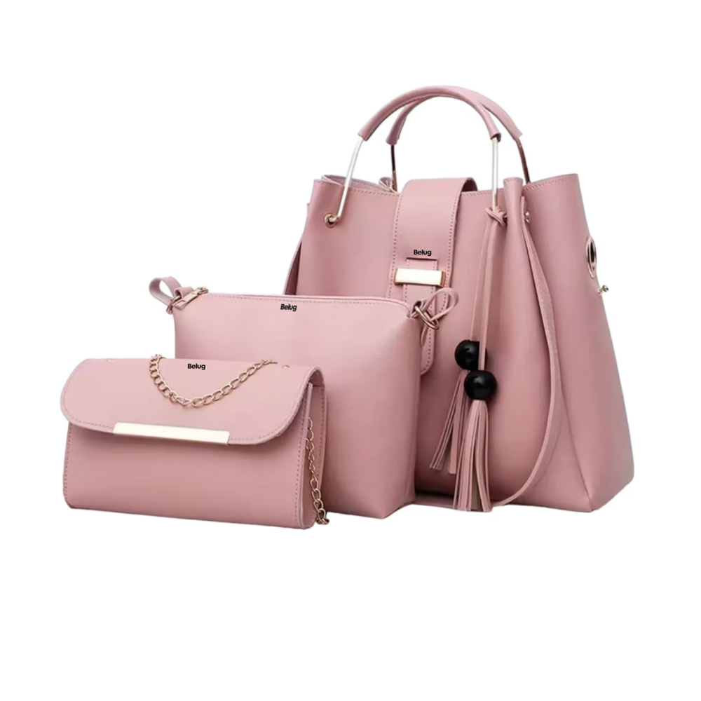 Foto 2 pulgar | Set 3 Bolsas Mujer  Belug Moda Dama Crossbody Cosmetiquera Correa Rosa