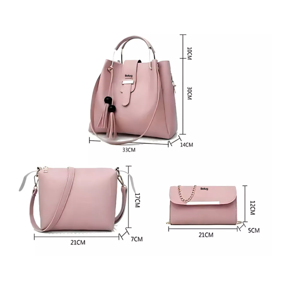 Foto 6 pulgar | Set 3 Bolsas Mujer  Belug Moda Dama Crossbody Cosmetiquera Correa Rosa