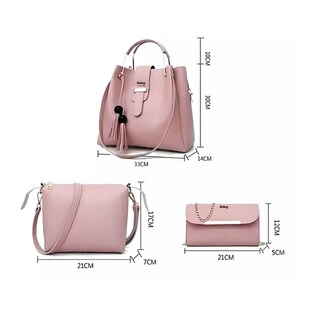 Foto 5 | Set 3 Bolsas Mujer Belug Moda Dama Crossbody Cosmetiquera Correa Rosa