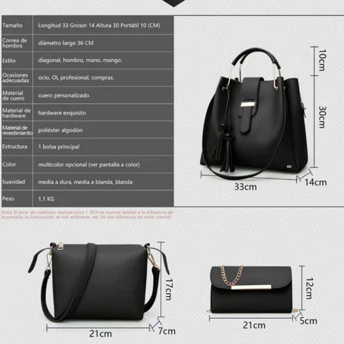 Foto 4 pulgar | Set 3 Bolsas Mujer, Cartera Eo Safe Imports Esi-19071 Negro