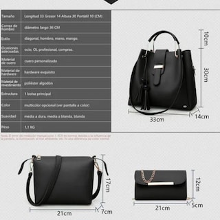 Foto 3 | Set 3 Bolsas Mujer, Cartera Eo Safe Imports Esi-19071 Negro