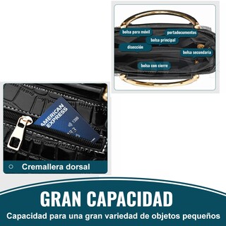 Foto 2 | Bolsa Bandolera Belug Mujer Moda Cartera Crossbody Tote Hombro Negro