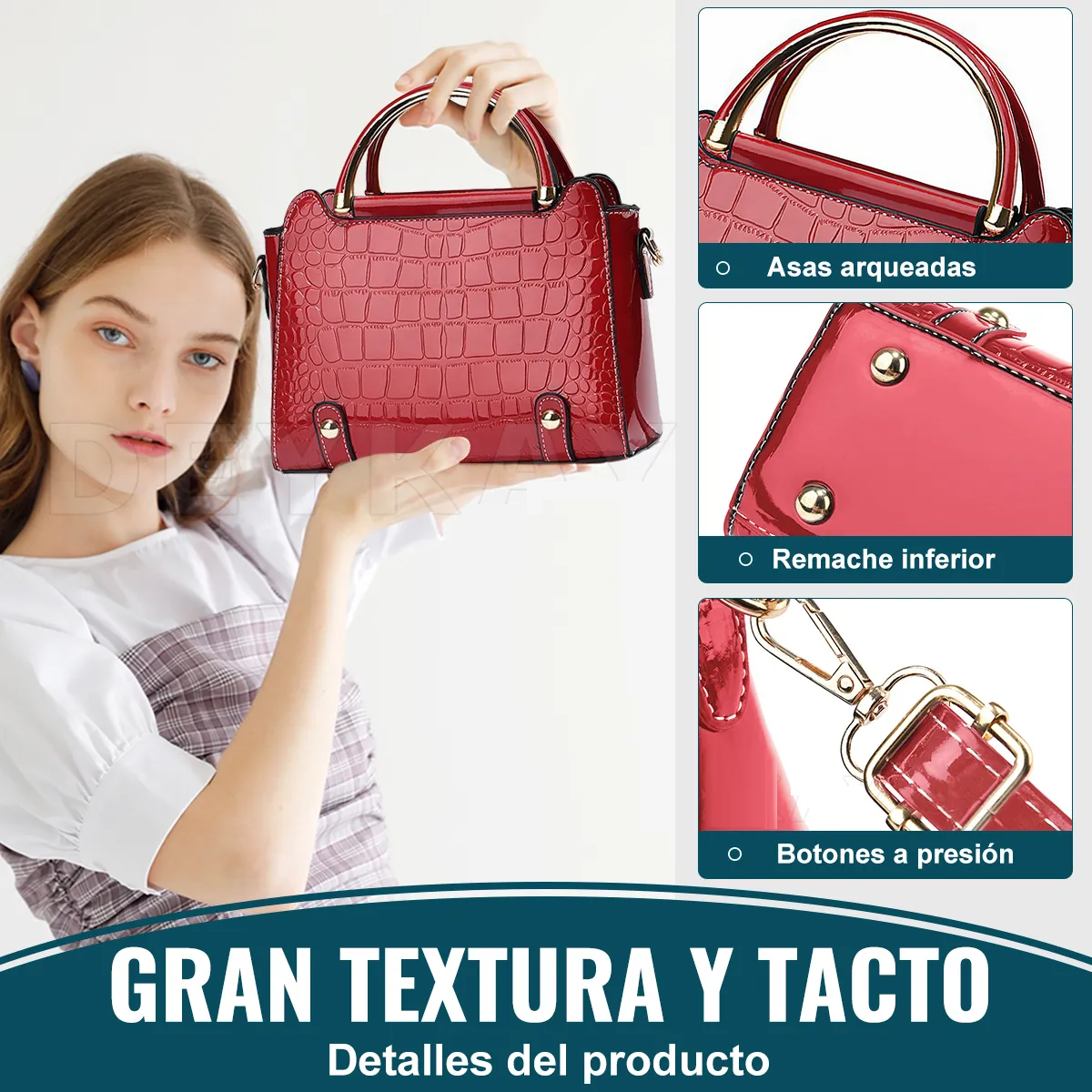 Foto 3 pulgar | Bolsa Bandolera Belug Mujer Moda Cartera Crossbody Tote Hombro Rojo