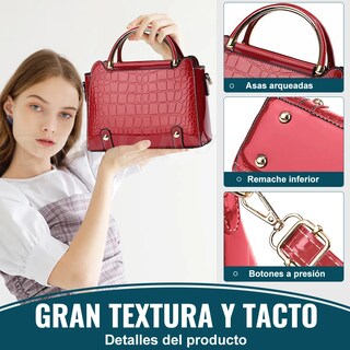 Foto 2 | Bolsa Bandolera Belug Mujer Moda Cartera Crossbody Tote Hombro Rojo