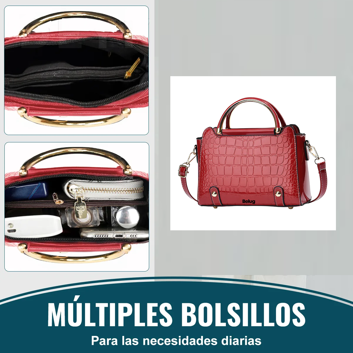Foto 6 pulgar | Bolsa Bandolera Belug Mujer Moda Cartera Crossbody Tote Hombro Rojo