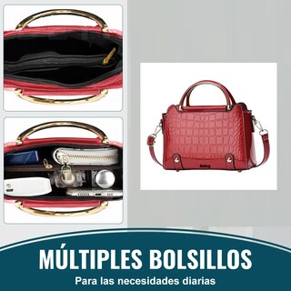 Foto 5 | Bolsa Bandolera Belug Mujer Moda Cartera Crossbody Tote Hombro Rojo