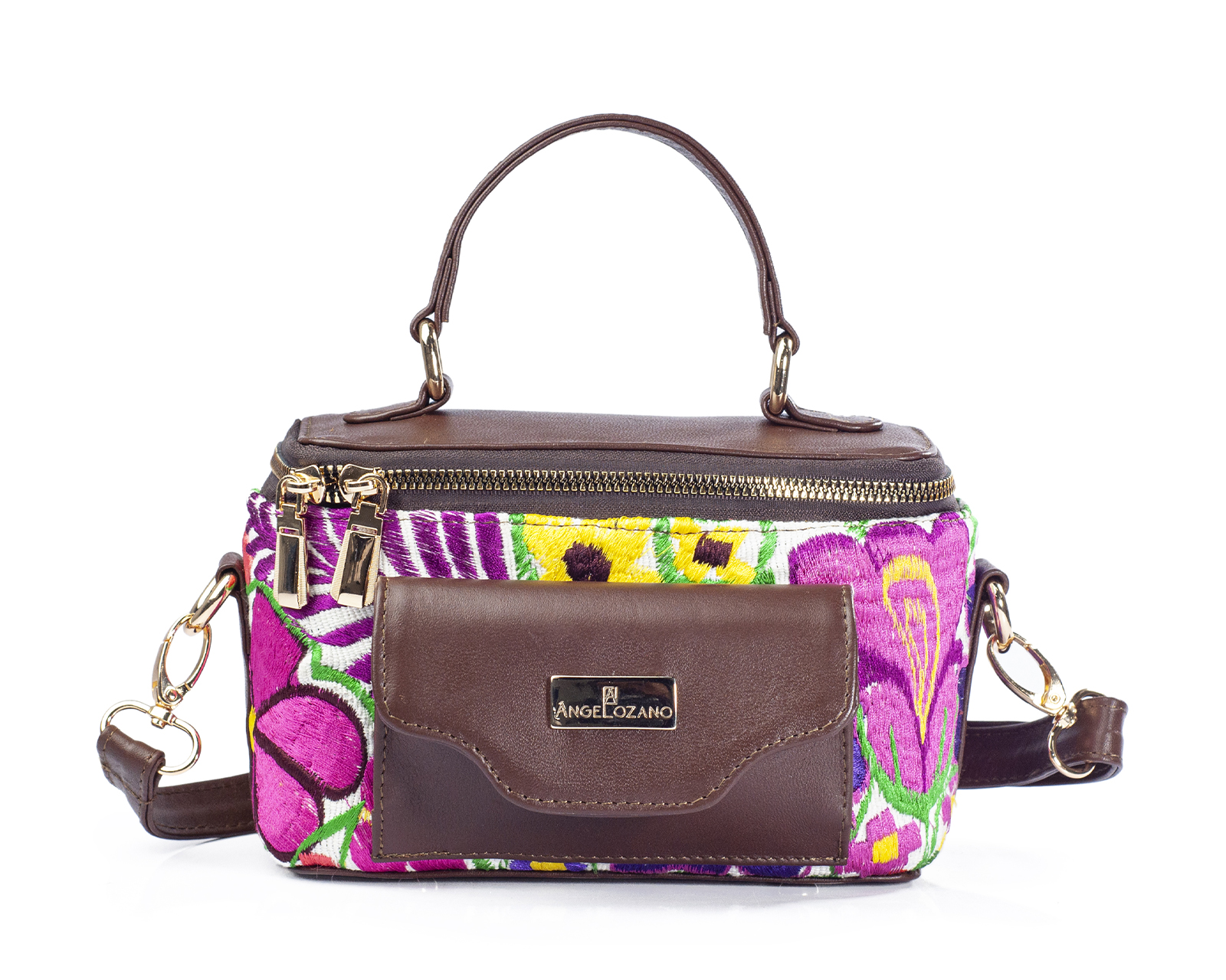 Foto 1 | Bolso Crossbody  A Ángelozano De Piel Vacuna Con Telar Artesanal, Color Café, Modelo Tania