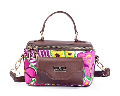 Foto 1 | Bolso Crossbody A Ángelozano De Piel Vacuna Con Telar Artesanal, Color Café, Modelo Tania
