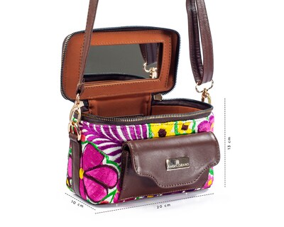 Foto 3 | Bolso Crossbody A Ángelozano De Piel Vacuna Con Telar Artesanal, Color Café, Modelo Tania