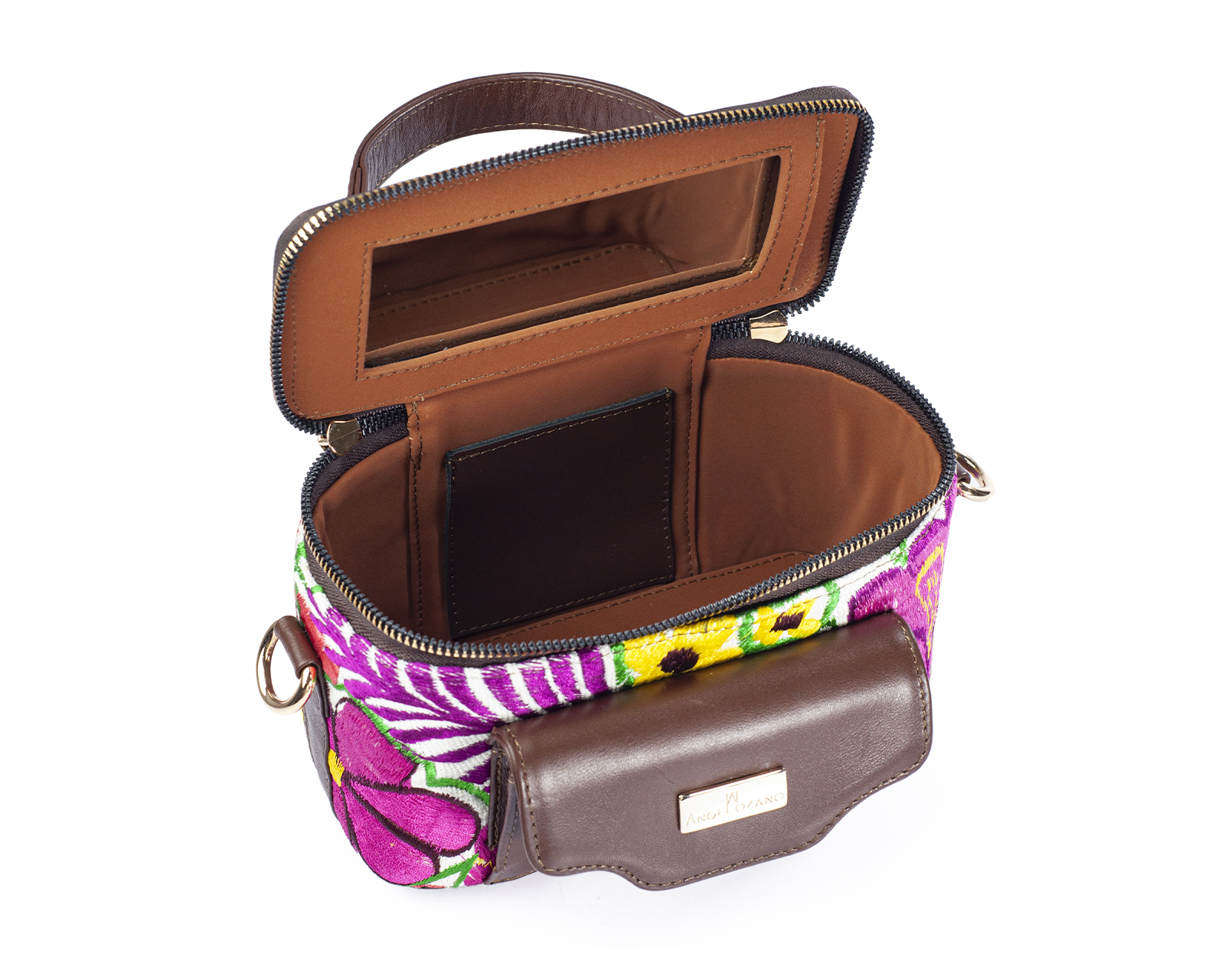 Foto 5 | Bolso Crossbody  A Ángelozano De Piel Vacuna Con Telar Artesanal, Color Café, Modelo Tania