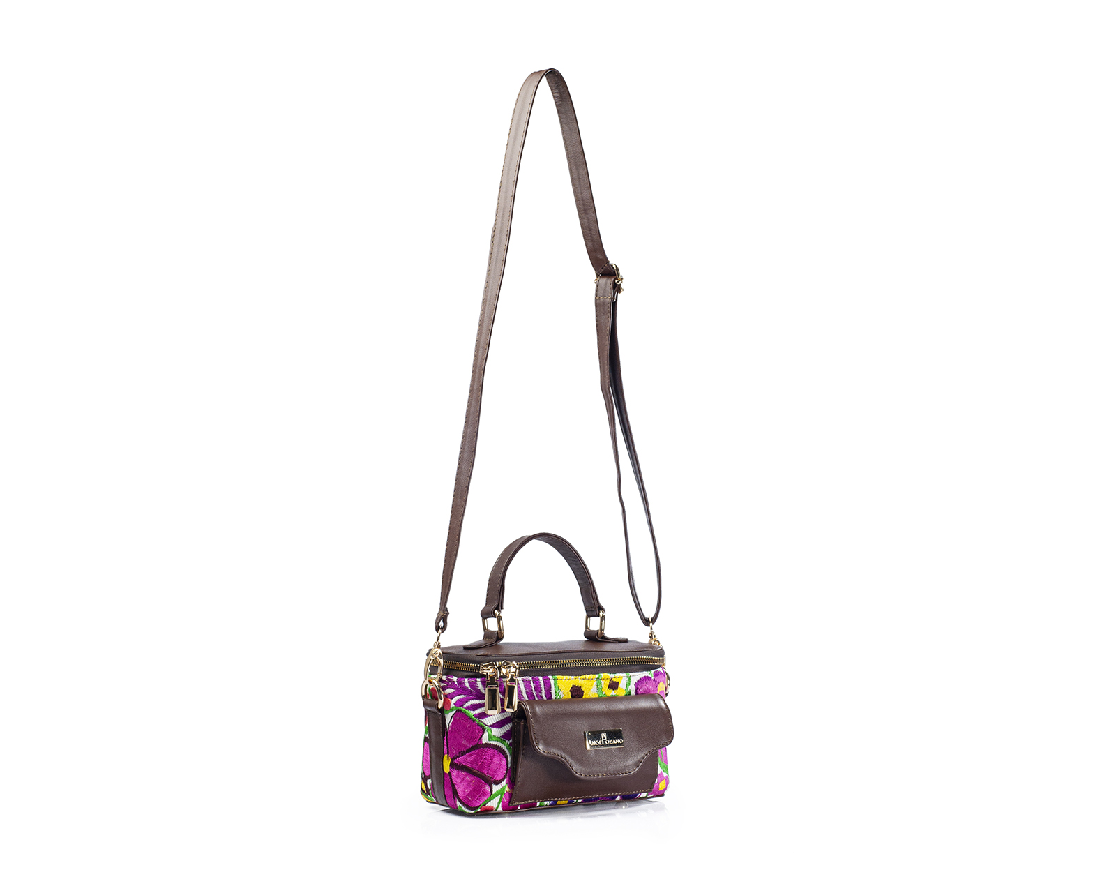 Foto 8 pulgar | Bolso Crossbody  A Ángelozano De Piel Vacuna Con Telar Artesanal, Color Café, Modelo Tania