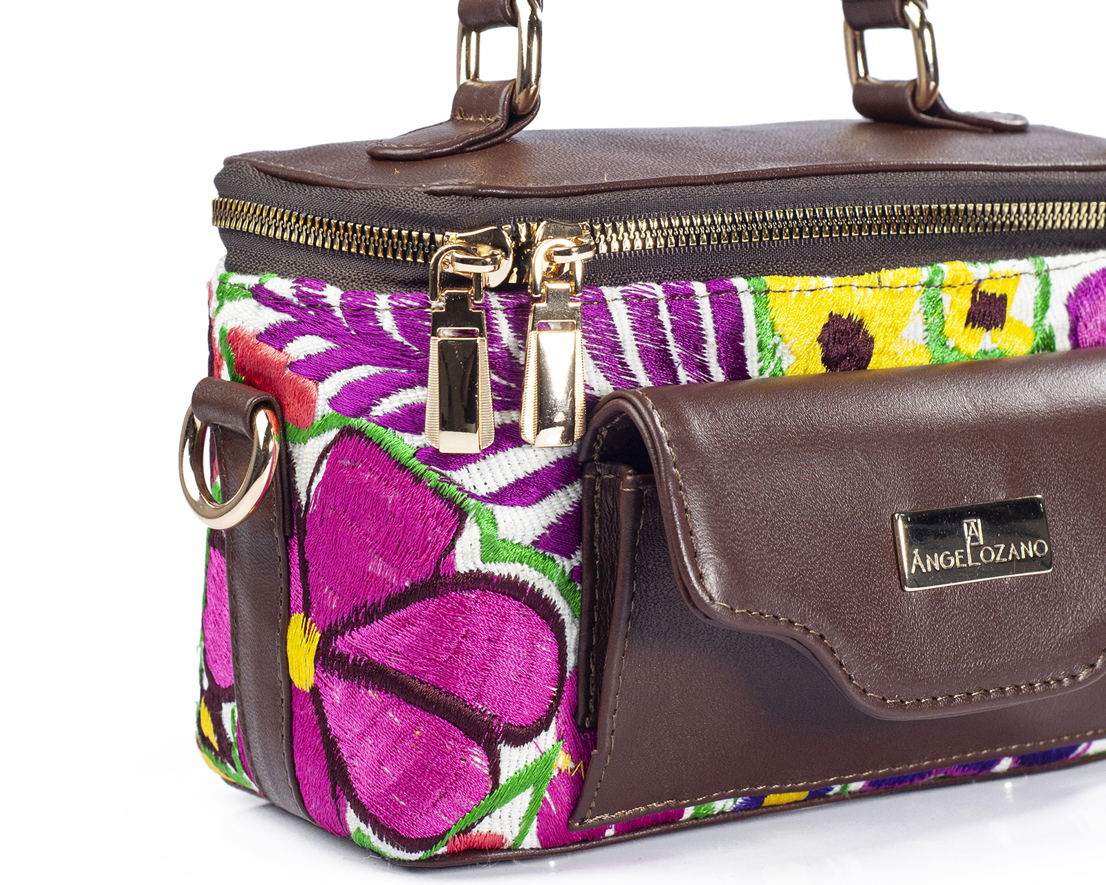 Foto 8 | Bolso Crossbody  A Ángelozano De Piel Vacuna Con Telar Artesanal, Color Café, Modelo Tania