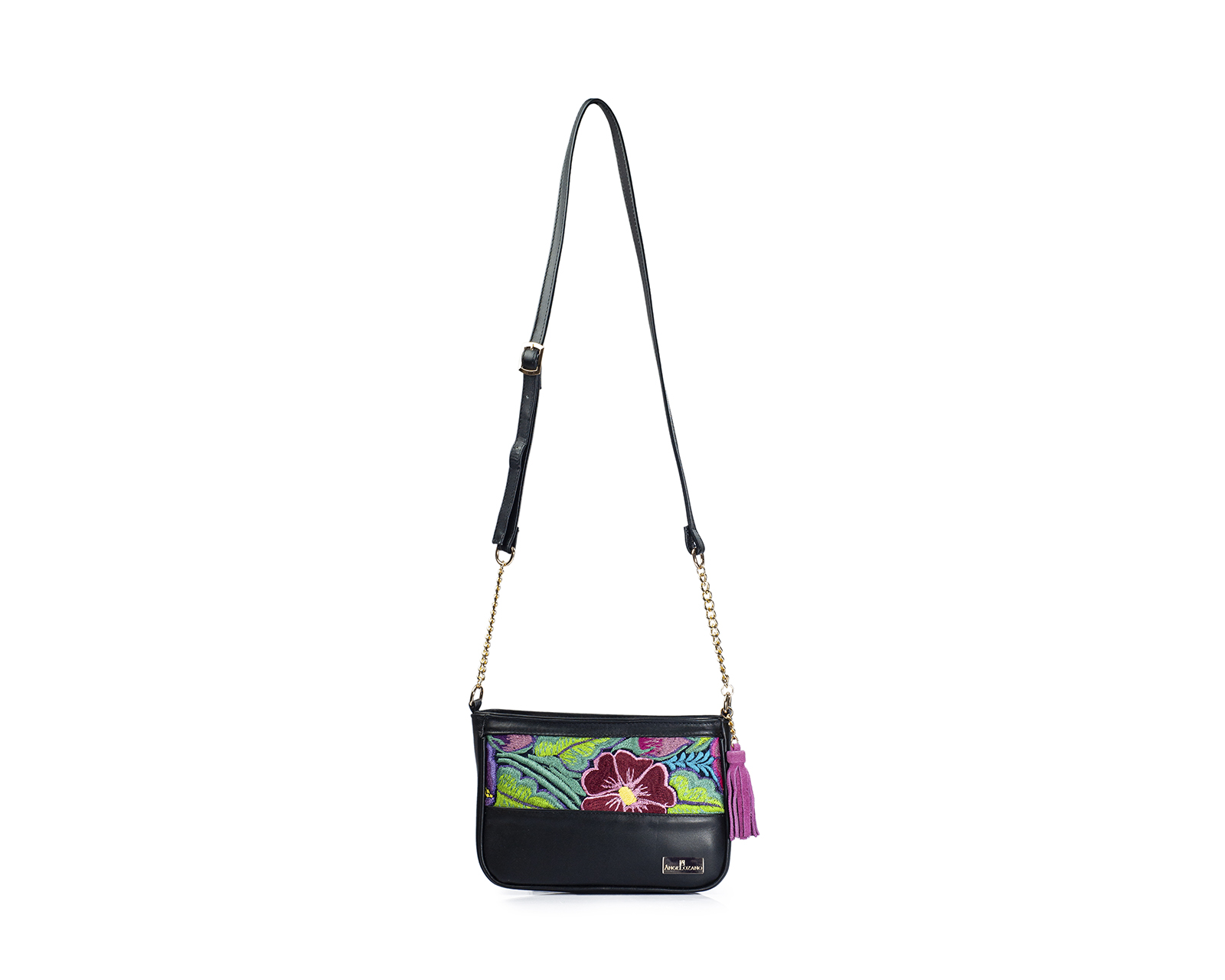 Foto 2 pulgar | Bolso Crossbody  A Ángelozano De Piel Vacuna Con Telar De Zinancantán, Color Negro, Modelo Eva