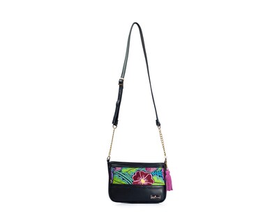 Foto 1 | Bolso Crossbody A Ángelozano De Piel Vacuna Con Telar De Zinancantán, Color Negro, Modelo Eva