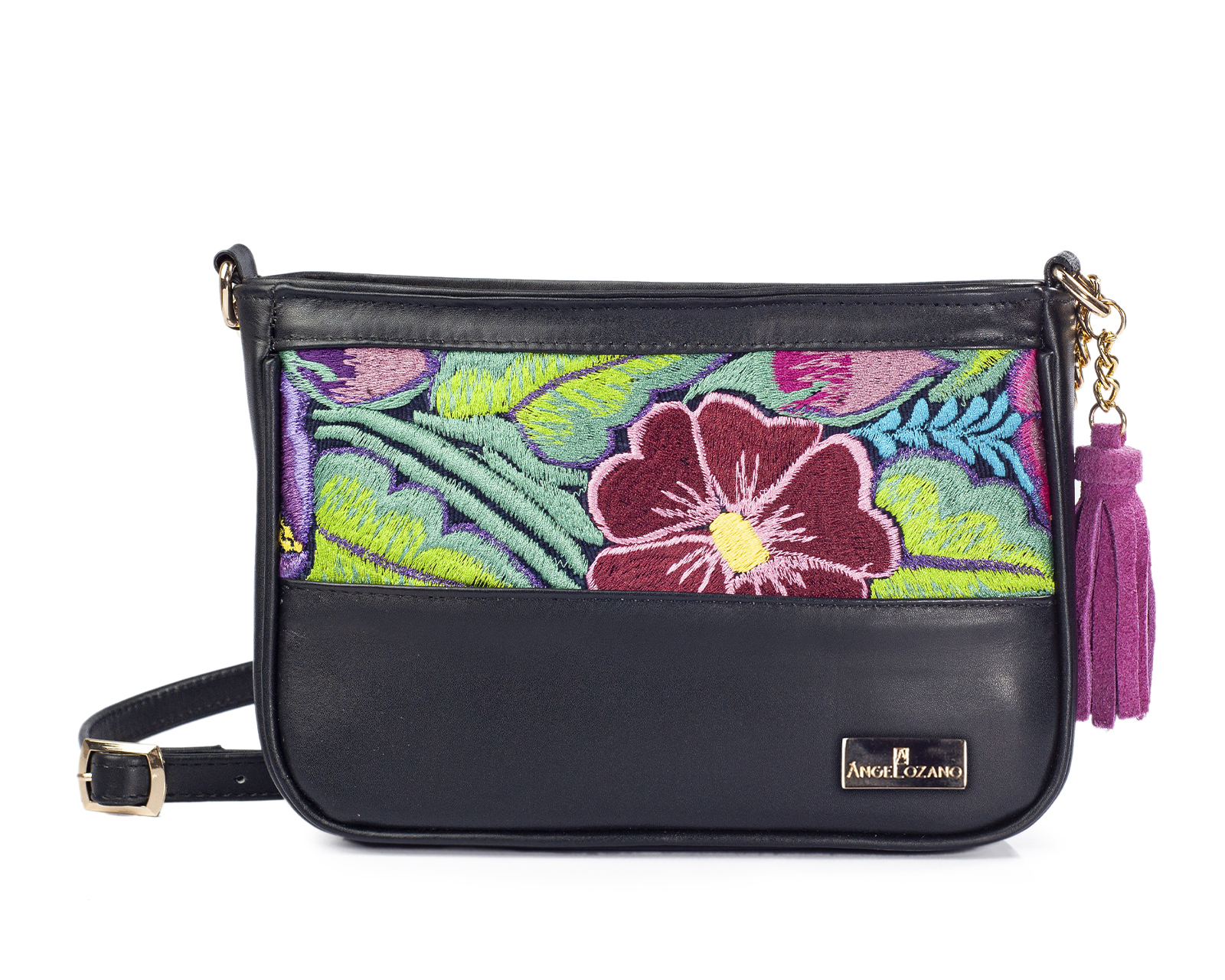 Foto 4 pulgar | Bolso Crossbody  A Ángelozano De Piel Vacuna Con Telar De Zinancantán, Color Negro, Modelo Eva