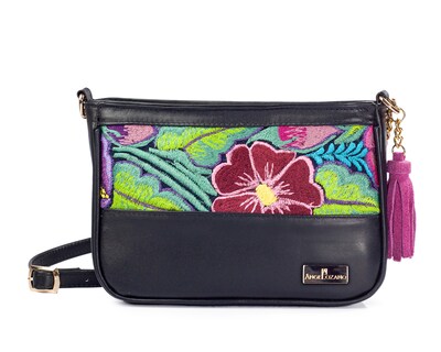 Foto 3 | Bolso Crossbody A Ángelozano De Piel Vacuna Con Telar De Zinancantán, Color Negro, Modelo Eva