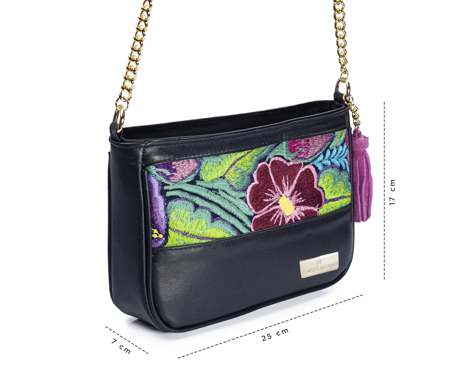 Foto 5 pulgar | Bolso Crossbody  A Ángelozano De Piel Vacuna Con Telar De Zinancantán, Color Negro, Modelo Eva