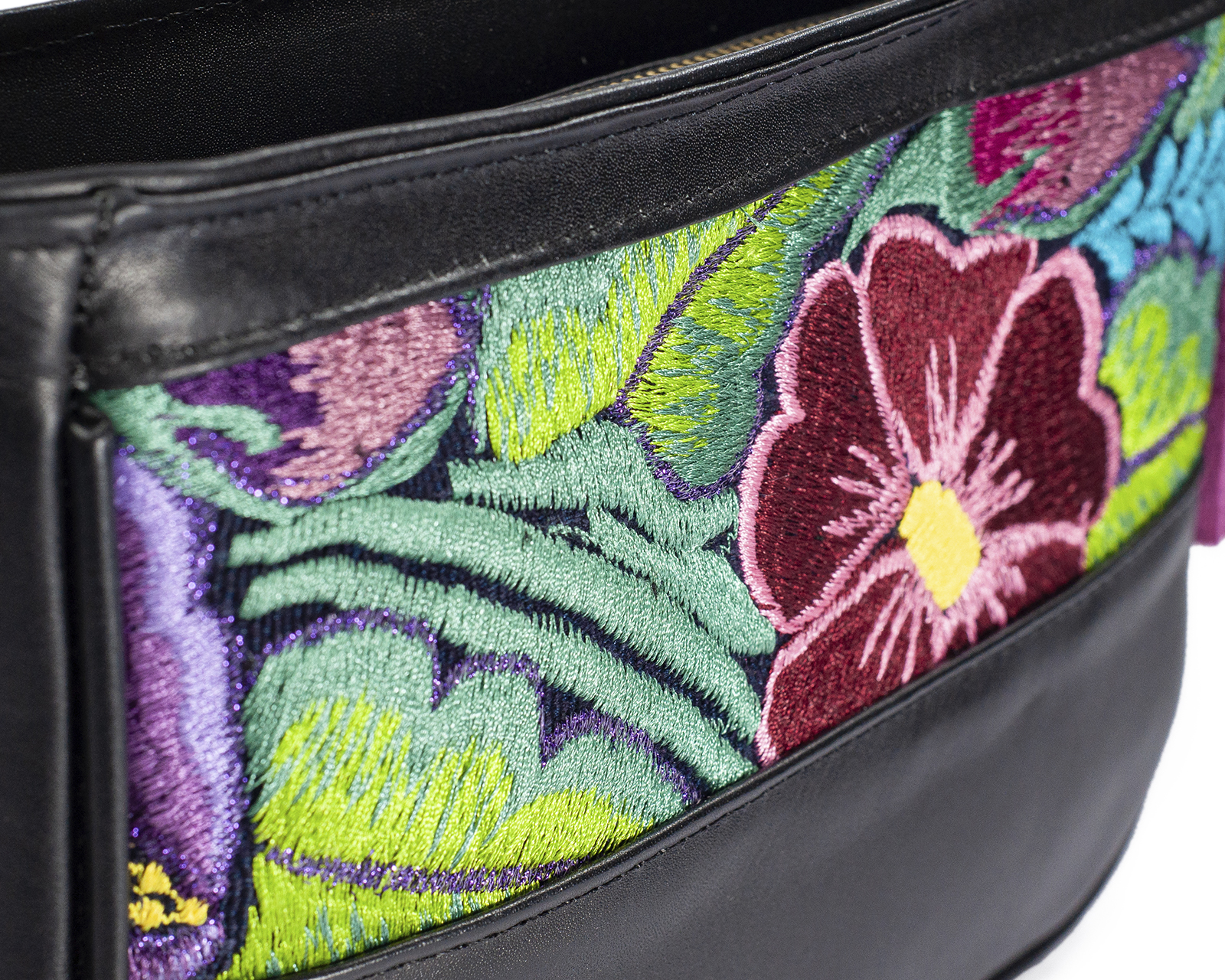 Foto 7 pulgar | Bolso Crossbody  A Ángelozano De Piel Vacuna Con Telar De Zinancantán, Color Negro, Modelo Eva
