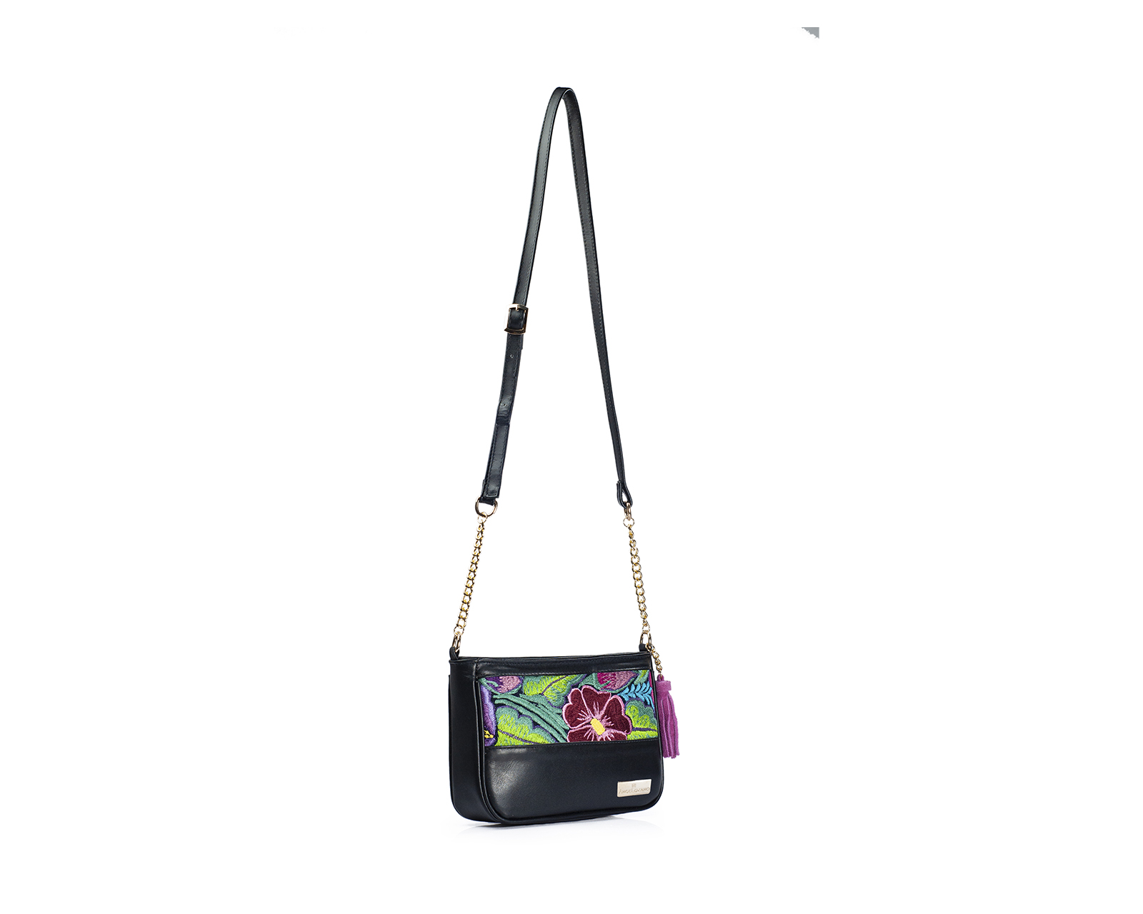 Foto 8 pulgar | Bolso Crossbody  A Ángelozano De Piel Vacuna Con Telar De Zinancantán, Color Negro, Modelo Eva