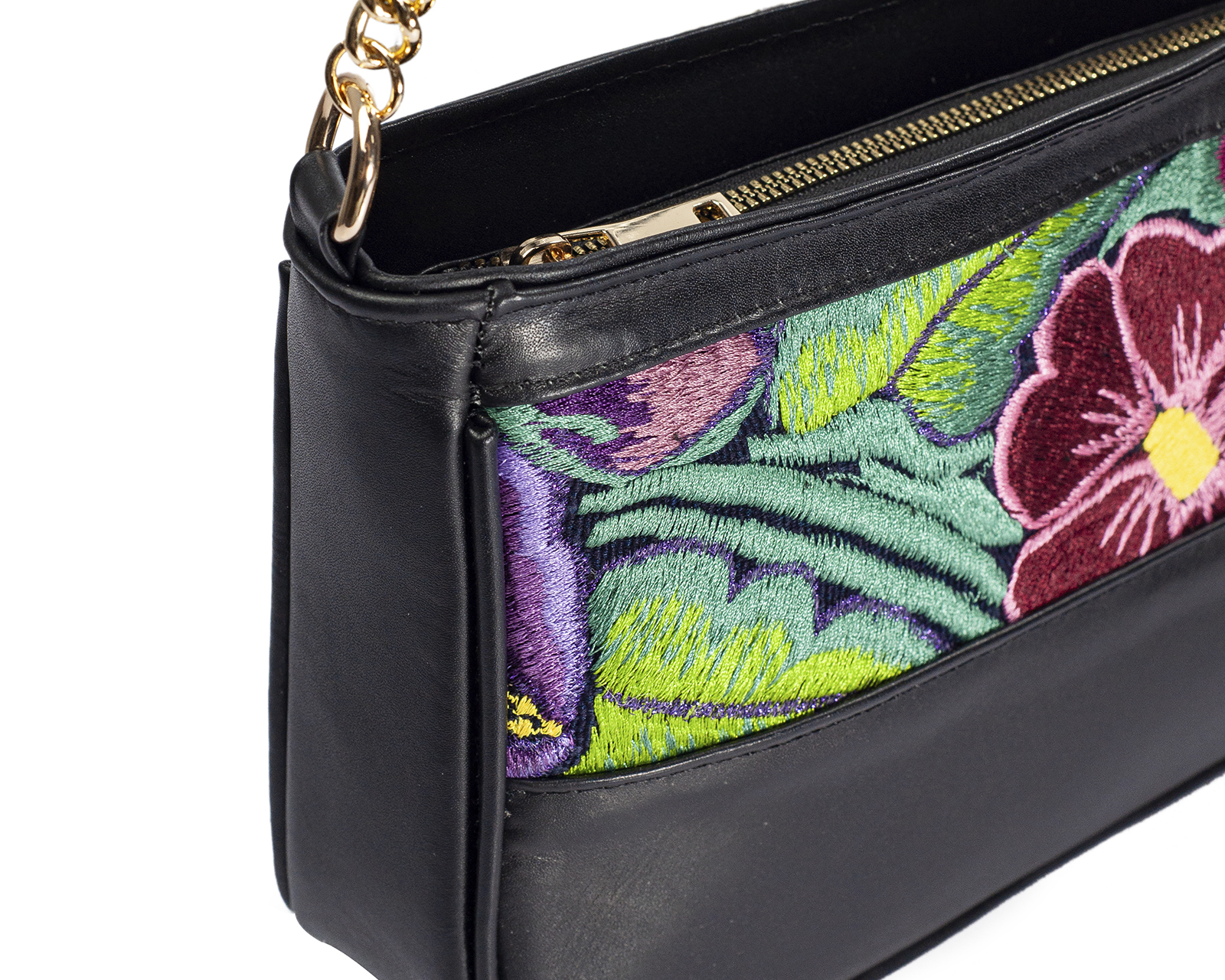 Foto 9 pulgar | Bolso Crossbody  A Ángelozano De Piel Vacuna Con Telar De Zinancantán, Color Negro, Modelo Eva