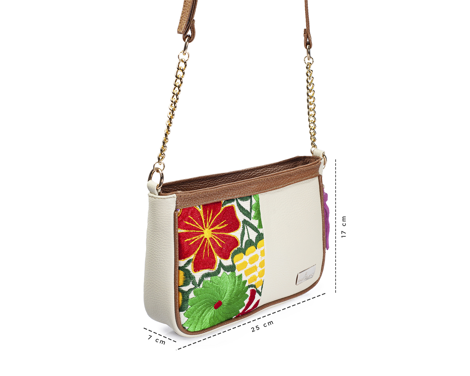 Foto 3 pulgar | Bolso Crossbody  A Ángelozano De Piel Vacuna Con Telar Artesanal, Color Hueso, Modelo Eva