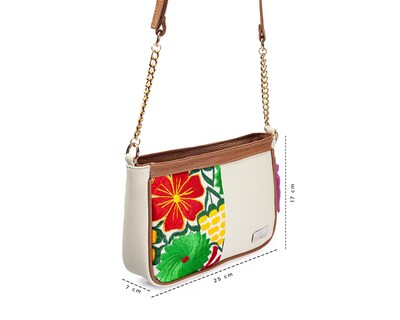 Foto 2 | Bolso Crossbody A Ángelozano De Piel Vacuna Con Telar Artesanal, Color Hueso, Modelo Eva