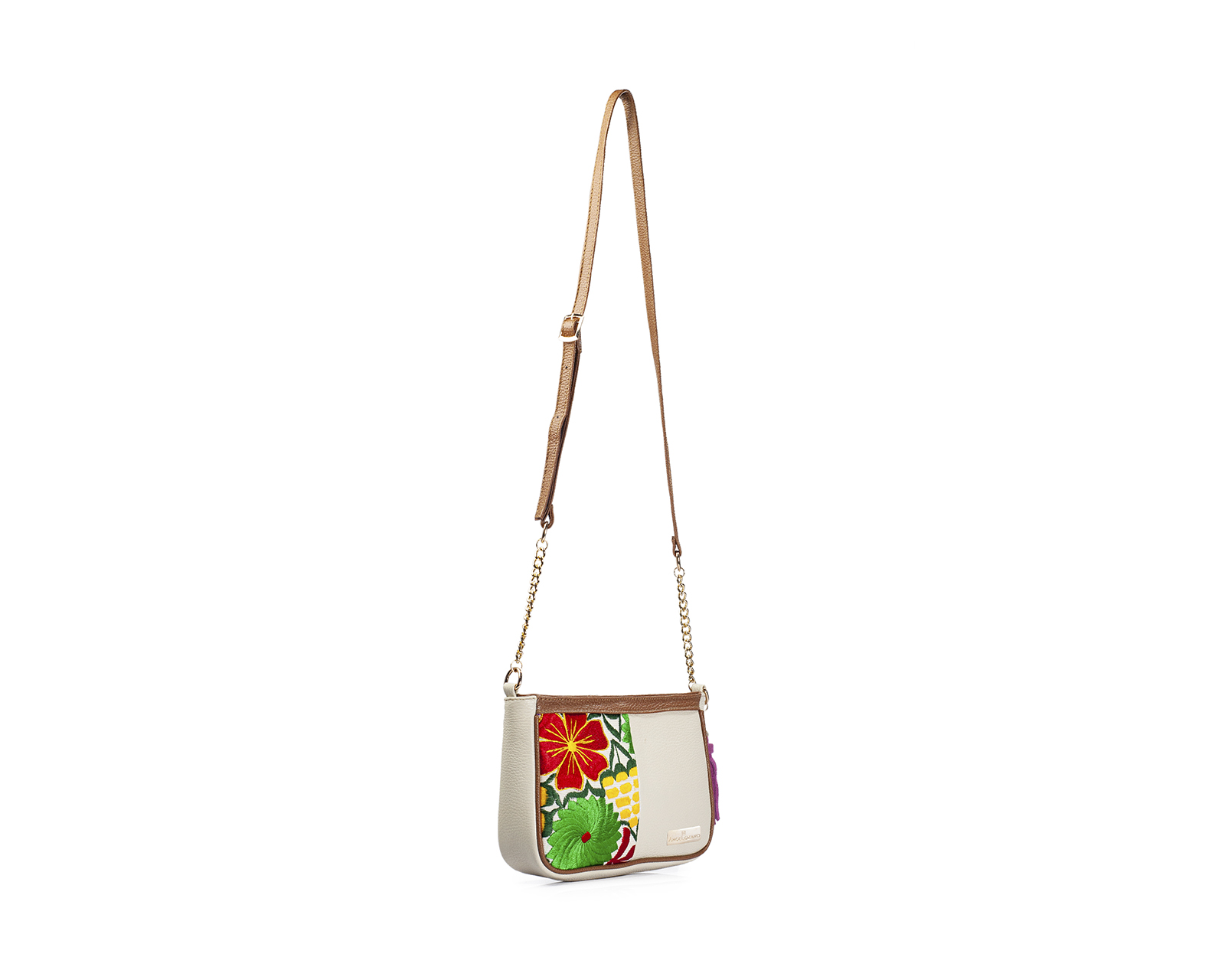 Foto 5 pulgar | Bolso Crossbody  A Ángelozano De Piel Vacuna Con Telar Artesanal, Color Hueso, Modelo Eva