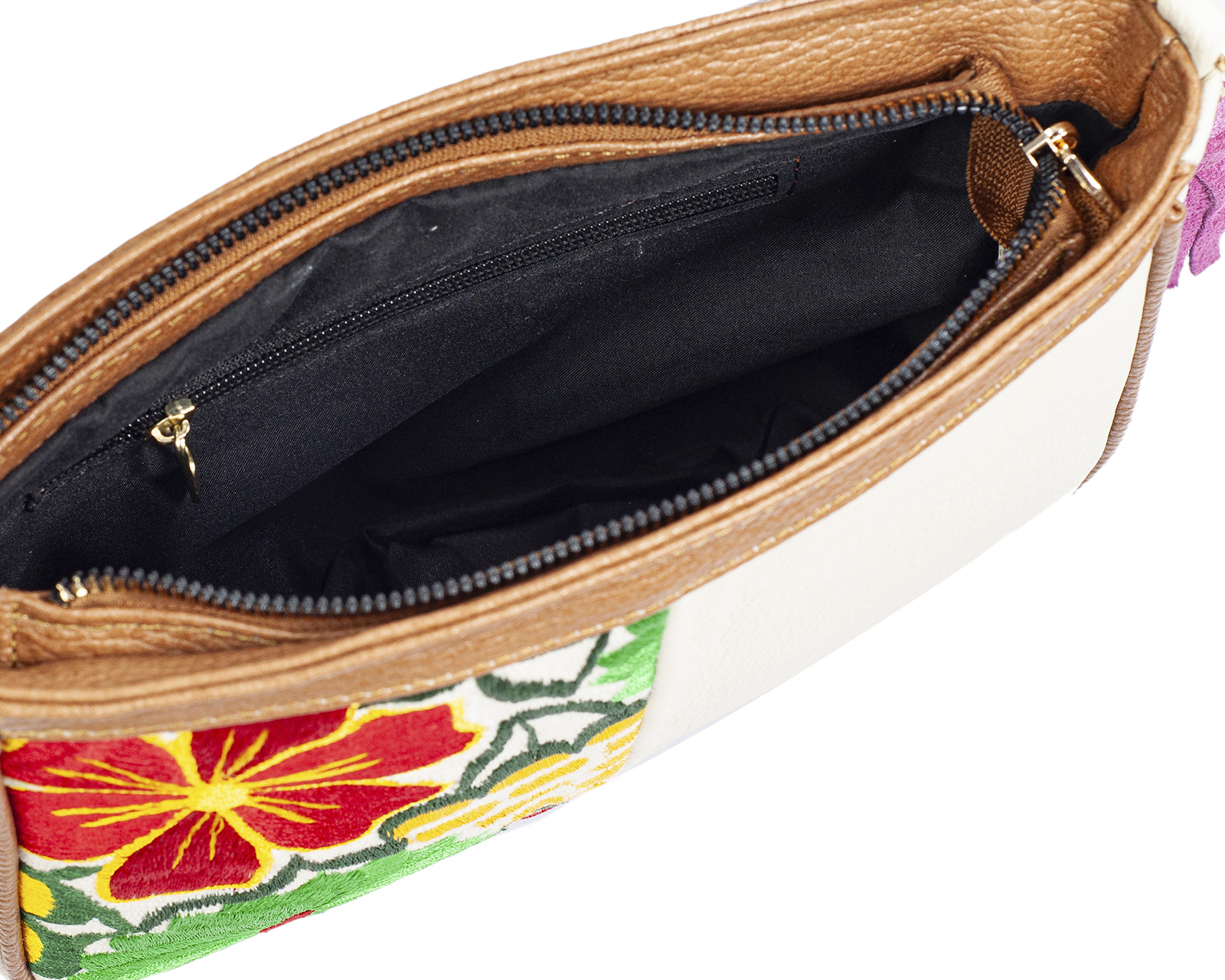 Foto 5 | Bolso Crossbody  A Ángelozano De Piel Vacuna Con Telar Artesanal, Color Hueso, Modelo Eva