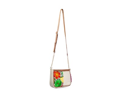 Foto 6 | Bolso Crossbody A Ángelozano De Piel Vacuna Con Telar Artesanal, Color Hueso, Modelo Eva
