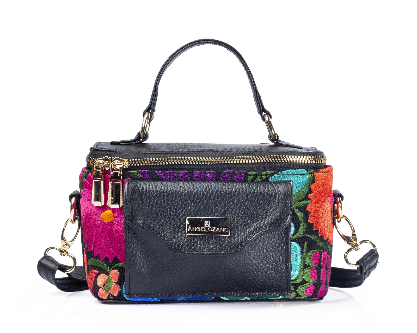 Foto 1 | Bolso Crossbody  A Ángelozano De Piel Vacuna Con Telar Artesanal, Color Negro, Modelo Tania