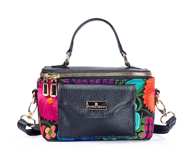 Foto 1 | Bolso Crossbody A Ángelozano De Piel Vacuna Con Telar Artesanal, Color Negro, Modelo Tania